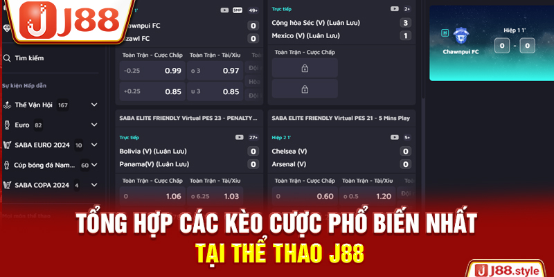 Tổng hợp các kèo cược phổ biến nhất tại thể thao J88